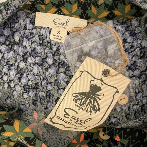 NWT Easel Blue & Green Jewel Tone Floral Patchwork Tiered Long Dress - Picture 10 of 15